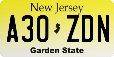 NJ license plate A30ZDN