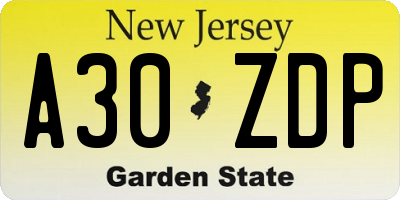 NJ license plate A30ZDP