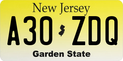 NJ license plate A30ZDQ