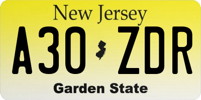 NJ license plate A30ZDR
