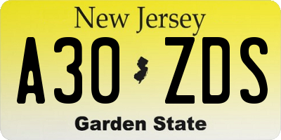 NJ license plate A30ZDS