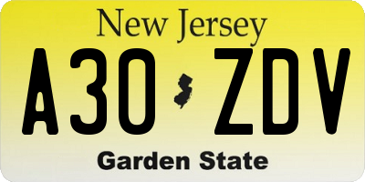 NJ license plate A30ZDV
