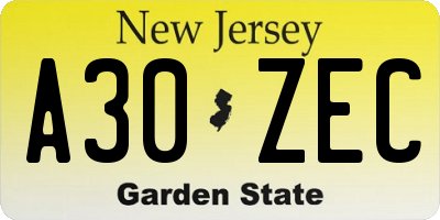 NJ license plate A30ZEC
