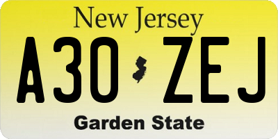 NJ license plate A30ZEJ