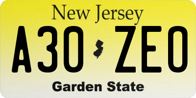 NJ license plate A30ZEO