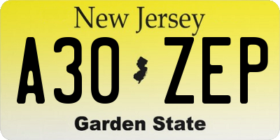 NJ license plate A30ZEP