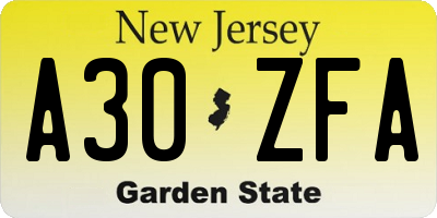 NJ license plate A30ZFA