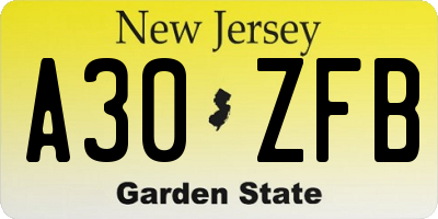 NJ license plate A30ZFB