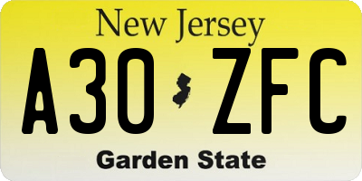 NJ license plate A30ZFC