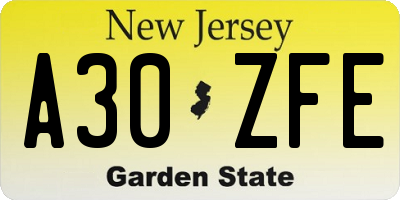 NJ license plate A30ZFE