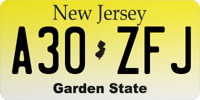 NJ license plate A30ZFJ