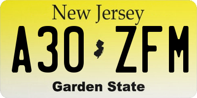 NJ license plate A30ZFM