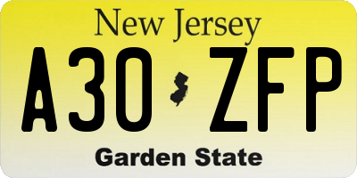 NJ license plate A30ZFP