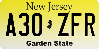 NJ license plate A30ZFR