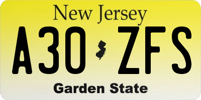 NJ license plate A30ZFS