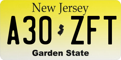 NJ license plate A30ZFT