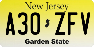 NJ license plate A30ZFV