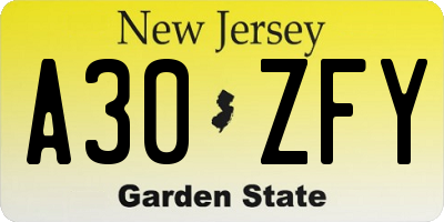 NJ license plate A30ZFY