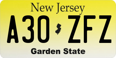 NJ license plate A30ZFZ