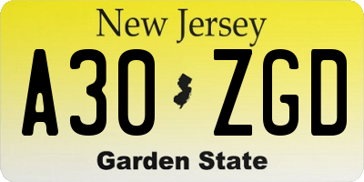 NJ license plate A30ZGD