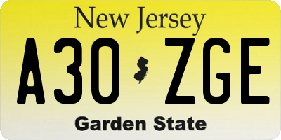 NJ license plate A30ZGE