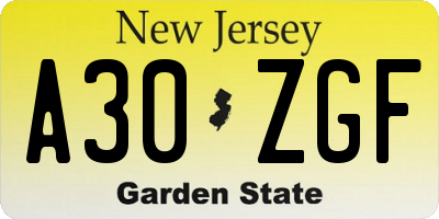NJ license plate A30ZGF
