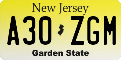 NJ license plate A30ZGM