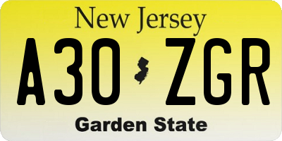 NJ license plate A30ZGR