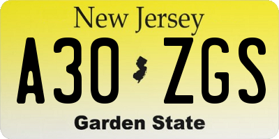 NJ license plate A30ZGS