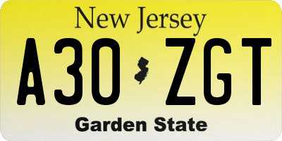 NJ license plate A30ZGT