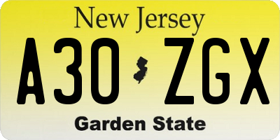 NJ license plate A30ZGX