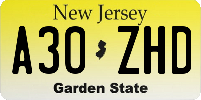 NJ license plate A30ZHD