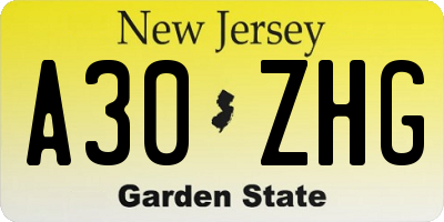 NJ license plate A30ZHG