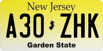 NJ license plate A30ZHK