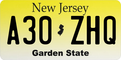 NJ license plate A30ZHQ