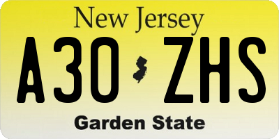 NJ license plate A30ZHS