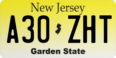 NJ license plate A30ZHT