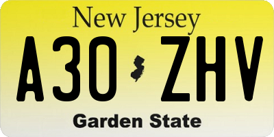 NJ license plate A30ZHV