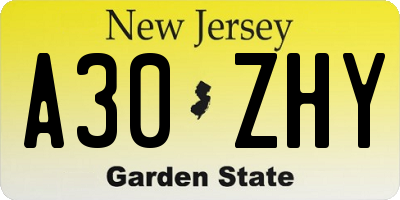 NJ license plate A30ZHY