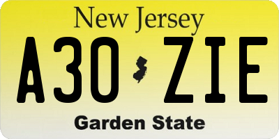 NJ license plate A30ZIE