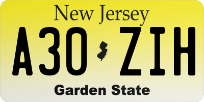 NJ license plate A30ZIH