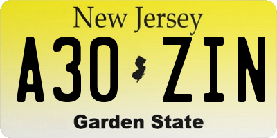 NJ license plate A30ZIN
