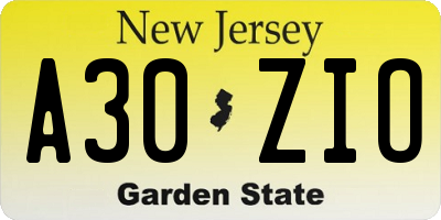 NJ license plate A30ZIO