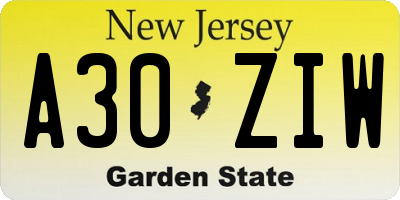 NJ license plate A30ZIW