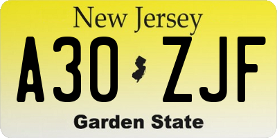 NJ license plate A30ZJF