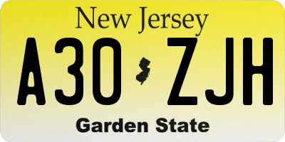 NJ license plate A30ZJH