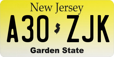 NJ license plate A30ZJK