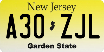 NJ license plate A30ZJL
