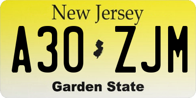 NJ license plate A30ZJM