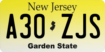 NJ license plate A30ZJS